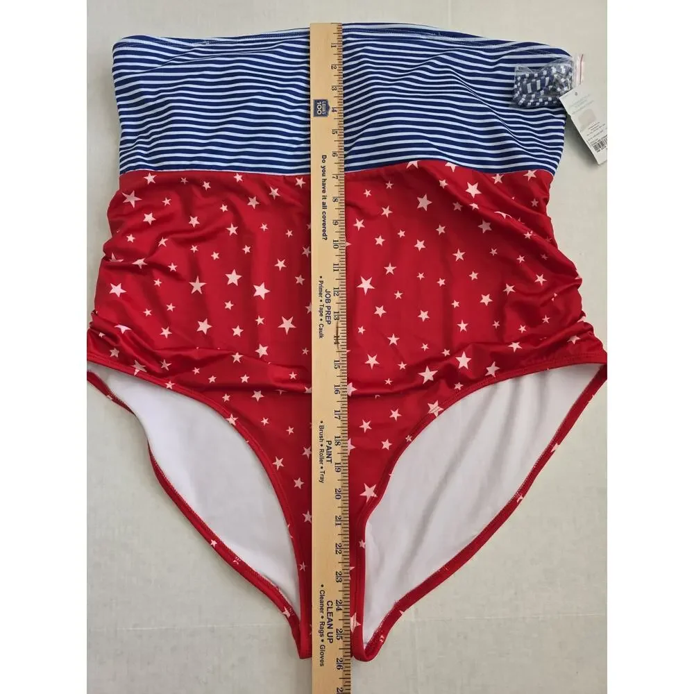 Outdoor Oasis Women's Stars & Stripes One Piece‎ Swimsuit Size 3XL NWT Red Blue